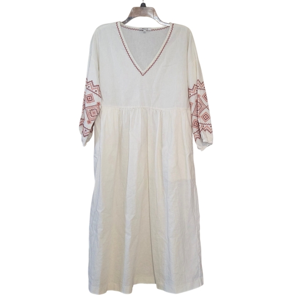 Madewell Dresses & Skirts - Madewell Embroidered Sleeve Popover Midi Dress, Bohemian Peasant Flour Sack sz M